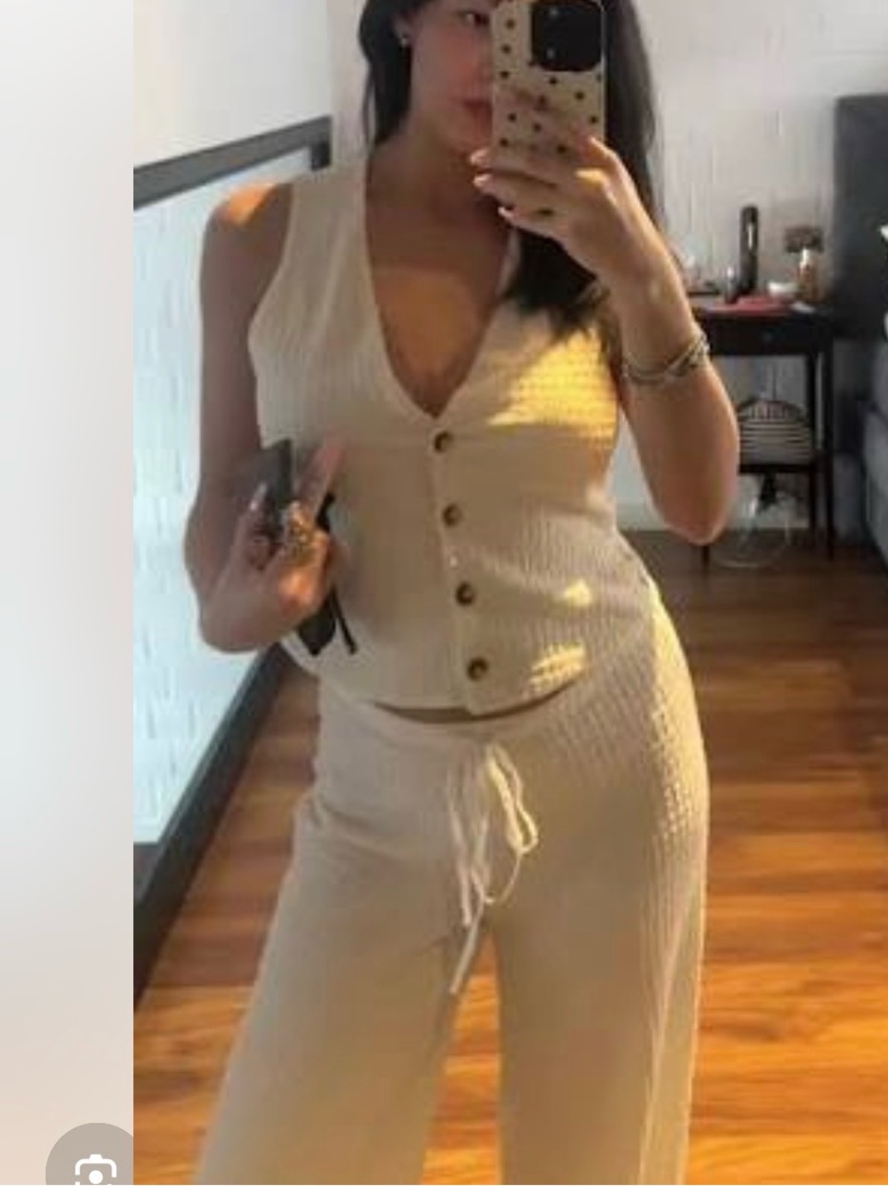 ZARA 2 Piece Set. Textured Cream Wide-Leg Pull-on Pants & Matching Vest - Picture 12 of 16